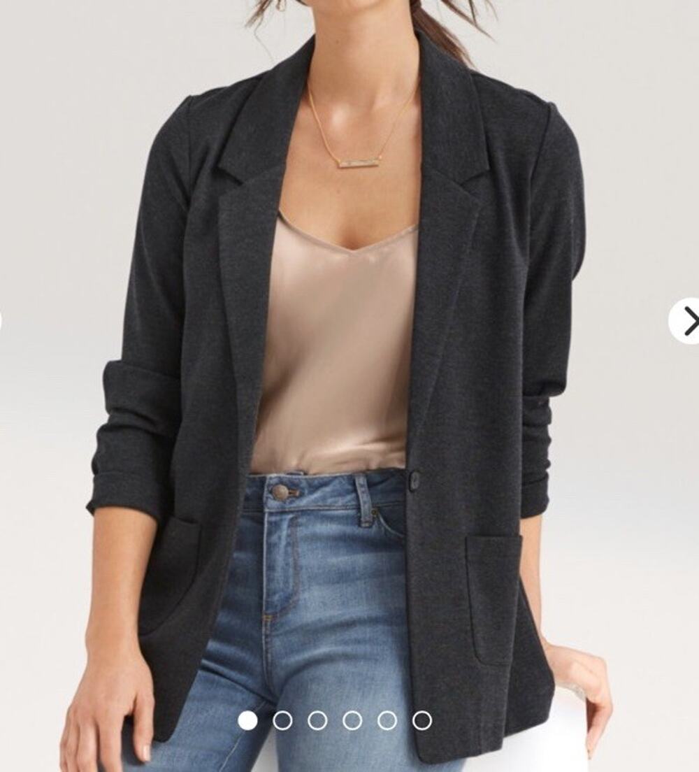 Garnet Hill Knit Relaxed Blazer Jacket Womens Black Heather Stretch Sz 18 NEW